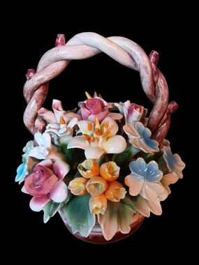 Vintage Italian Capodimonte Porcelain O8 Basket 5.5" H x 5" Diameter